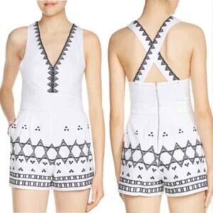 MAJE Ika White Black Romper Western Embroidered Crisscross Strap Open Back Sz 38